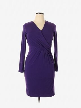 Tahari Purple Long-Sleeve Faux-Wrap Sheath Dress